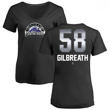 Women's Colorado Rockies Lucas Gilbreath ＃58 Midnight Mascot V-Neck T-Shirt - Black