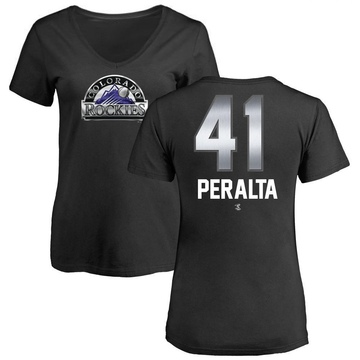 Women's Colorado Rockies Luis Peralta ＃41 Midnight Mascot V-Neck T-Shirt - Black