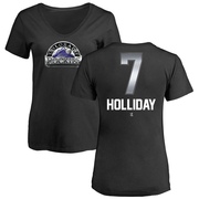 Women's Colorado Rockies Matt Holliday ＃7 Midnight Mascot V-Neck T-Shirt - Black