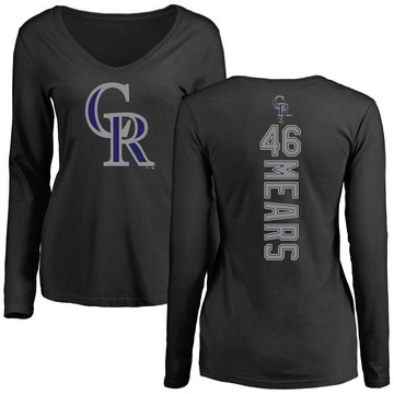 Women's Colorado Rockies Nick Mears ＃46 Backer Slim Fit Long Sleeve T-Shirt - Black