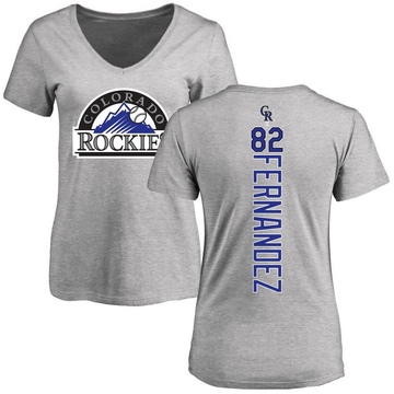 Women's Colorado Rockies Yanquiel Fernandez ＃82 Backer Slim Fit T-Shirt Ash