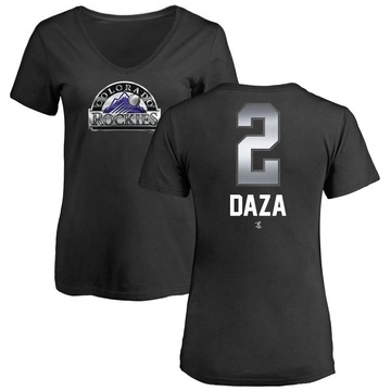 Women's Colorado Rockies Yonathan Daza ＃2 Midnight Mascot V-Neck T-Shirt - Black