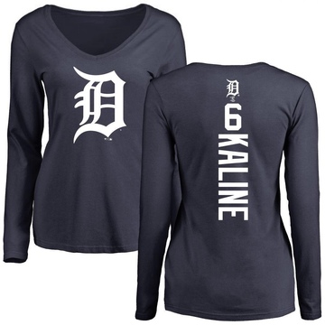 Women's Detroit Tigers Al Kaline ＃6 Backer Slim Fit Long Sleeve T-Shirt - Navy