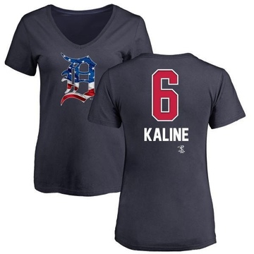 Women's Detroit Tigers Al Kaline ＃6 Name and Number Banner Wave V-Neck T-Shirt - Navy