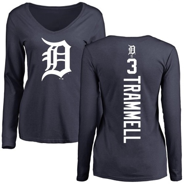 Women's Detroit Tigers Alan Trammell ＃3 Backer Slim Fit Long Sleeve T-Shirt - Navy