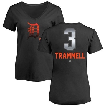 Women's Detroit Tigers Alan Trammell ＃3 Midnight Mascot V-Neck T-Shirt - Black