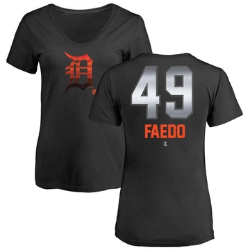 Women's Detroit Tigers Alex Faedo ＃49 Midnight Mascot V-Neck T-Shirt - Black