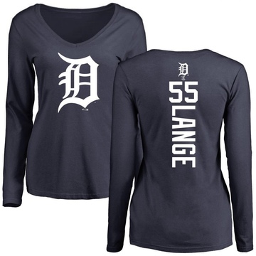 Women's Detroit Tigers Alex Lange ＃55 Backer Slim Fit Long Sleeve T-Shirt - Navy