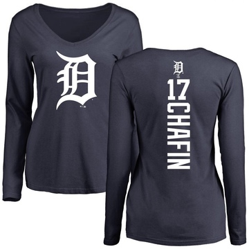 Women's Detroit Tigers Andrew Chafin ＃17 Backer Slim Fit Long Sleeve T-Shirt - Navy