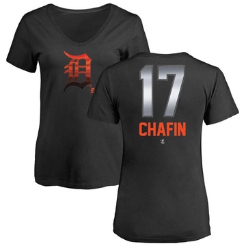 Women's Detroit Tigers Andrew Chafin ＃17 Midnight Mascot V-Neck T-Shirt - Black