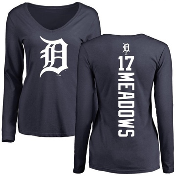 Women's Detroit Tigers Austin Meadows ＃17 Backer Slim Fit Long Sleeve T-Shirt - Navy