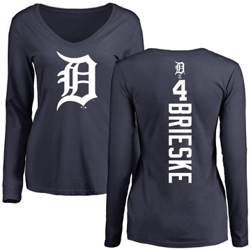 Women's Detroit Tigers Beau Brieske ＃4 Backer Slim Fit Long Sleeve T-Shirt - Navy