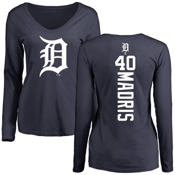 Women's Detroit Tigers Bligh Madris ＃40 Backer Slim Fit Long Sleeve T-Shirt - Navy