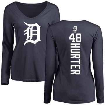 Women's Detroit Tigers Brant Hurter ＃48 Backer Slim Fit Long Sleeve T-Shirt - Navy