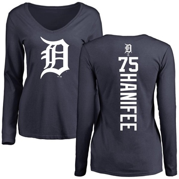 Women's Detroit Tigers Brenan Hanifee ＃75 Backer Slim Fit Long Sleeve T-Shirt - Navy