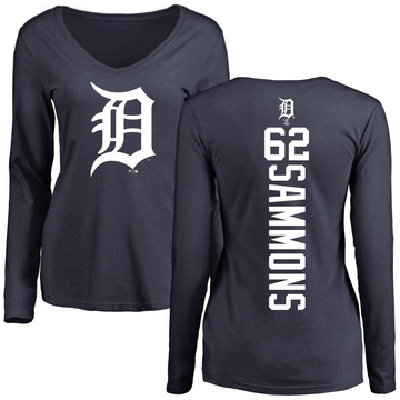 Women's Detroit Tigers Bryan Sammons ＃62 Backer Slim Fit Long Sleeve T-Shirt - Navy