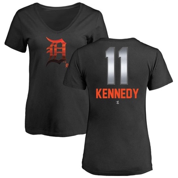 Women's Detroit Tigers Buddy Kennedy ＃11 Midnight Mascot V-Neck T-Shirt - Black