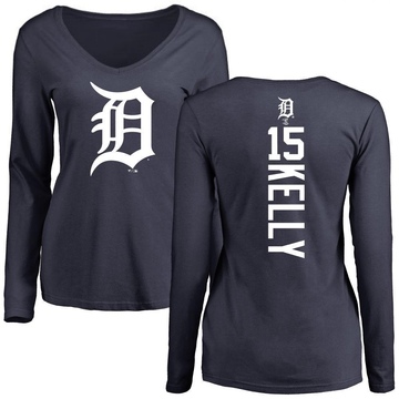 Women's Detroit Tigers Carson Kelly ＃15 Backer Slim Fit Long Sleeve T-Shirt - Navy