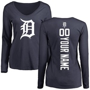 Women's Detroit Tigers Custom ＃00 Backer Slim Fit Long Sleeve T-Shirt - Navy