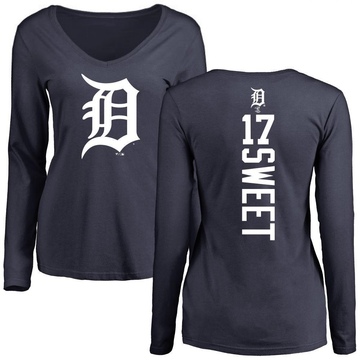 Women's Detroit Tigers Devin Sweet ＃17 Backer Slim Fit Long Sleeve T-Shirt - Navy