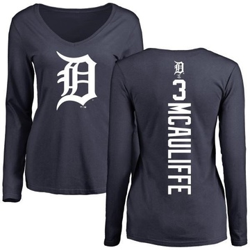 Women's Detroit Tigers Dick Mcauliffe ＃3 Backer Slim Fit Long Sleeve T-Shirt - Navy