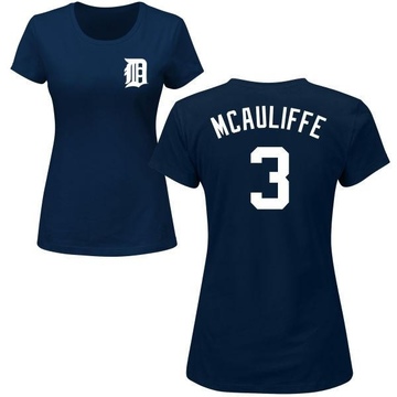 Women's Detroit Tigers Dick Mcauliffe ＃3 Roster Name & Number T-Shirt - Navy