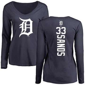 Women's Detroit Tigers Donny Sands ＃33 Backer Slim Fit Long Sleeve T-Shirt - Navy