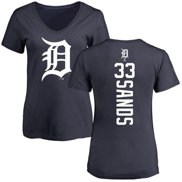 Women's Detroit Tigers Donny Sands ＃33 Backer Slim Fit T-Shirt - Navy