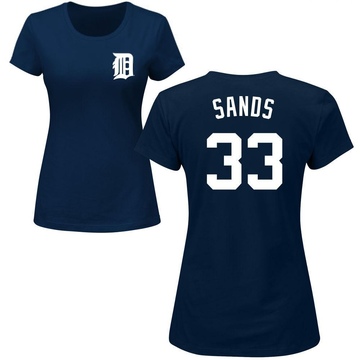 Women's Detroit Tigers Donny Sands ＃33 Roster Name & Number T-Shirt - Navy