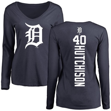 Women's Detroit Tigers Drew Hutchison ＃40 Backer Slim Fit Long Sleeve T-Shirt - Navy