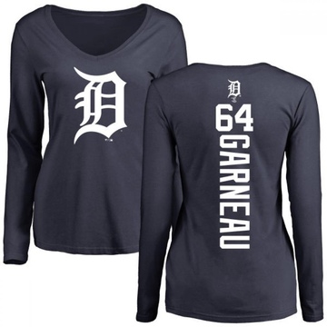 Women's Detroit Tigers Dustin Garneau ＃64 Backer Slim Fit Long Sleeve T-Shirt - Navy