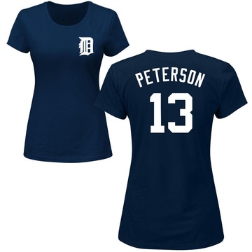 Women's Detroit Tigers Dustin Peterson ＃13 Roster Name & Number T-Shirt - Navy