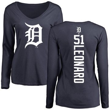 Women's Detroit Tigers Eddys Leonard ＃51 Backer Slim Fit Long Sleeve T-Shirt - Navy