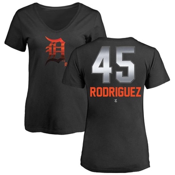 Women's Detroit Tigers Elvin Rodriguez ＃45 Midnight Mascot V-Neck T-Shirt - Black