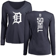 Women's Detroit Tigers Garrett Hill ＃50 Backer Slim Fit Long Sleeve T-Shirt - Navy