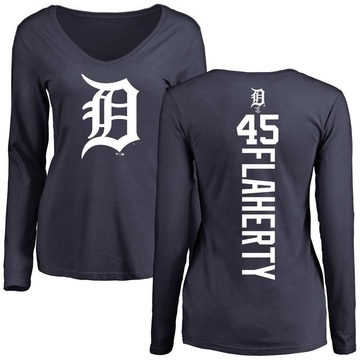 Women's Detroit Tigers Jack Flaherty ＃45 Backer Slim Fit Long Sleeve T-Shirt - Navy