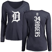 Women's Detroit Tigers Jake Rogers ＃34 Backer Slim Fit Long Sleeve T-Shirt - Navy