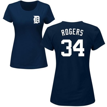 Women's Detroit Tigers Jake Rogers ＃34 Roster Name & Number T-Shirt - Navy