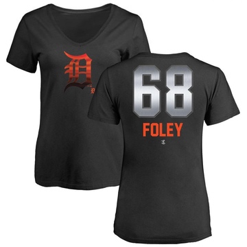 Women's Detroit Tigers Jason Foley ＃68 Midnight Mascot V-Neck T-Shirt - Black