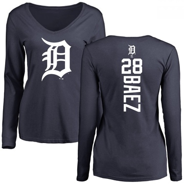 Women's Detroit Tigers Javier Baez ＃28 Backer Slim Fit Long Sleeve T-Shirt - Navy