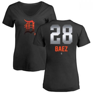 Women's Detroit Tigers Javier Baez ＃28 Midnight Mascot V-Neck T-Shirt - Black