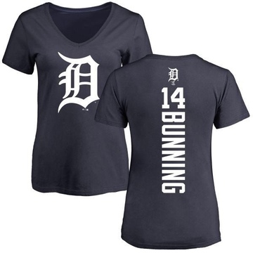 Women's Detroit Tigers Jim Bunning ＃14 Backer Slim Fit T-Shirt - Navy