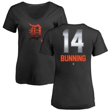 Women's Detroit Tigers Jim Bunning ＃14 Midnight Mascot V-Neck T-Shirt - Black