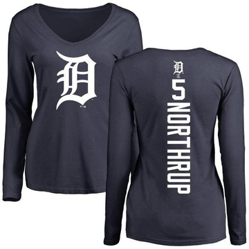 Women's Detroit Tigers Jim Northrup ＃5 Backer Slim Fit Long Sleeve T-Shirt - Navy