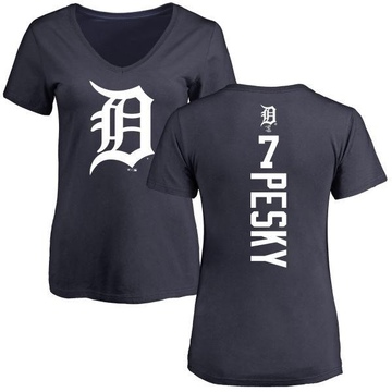 Women's Detroit Tigers Johnny Pesky ＃7 Backer Slim Fit T-Shirt - Navy