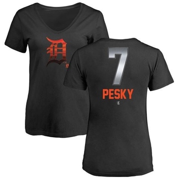 Women's Detroit Tigers Johnny Pesky ＃7 Midnight Mascot V-Neck T-Shirt - Black