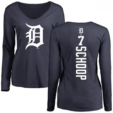 Women's Detroit Tigers Jonathan Schoop ＃7 Backer Slim Fit Long Sleeve T-Shirt - Navy