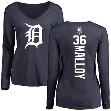 Women's Detroit Tigers Justyn-Henry Malloy ＃36 Backer Slim Fit Long Sleeve T-Shirt - Navy