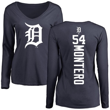 Women's Detroit Tigers Keider Montero ＃54 Backer Slim Fit Long Sleeve T-Shirt - Navy