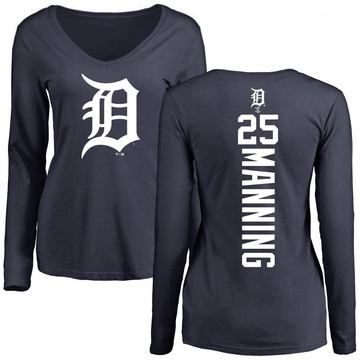 Women's Detroit Tigers Matt Manning ＃25 Backer Slim Fit Long Sleeve T-Shirt - Navy